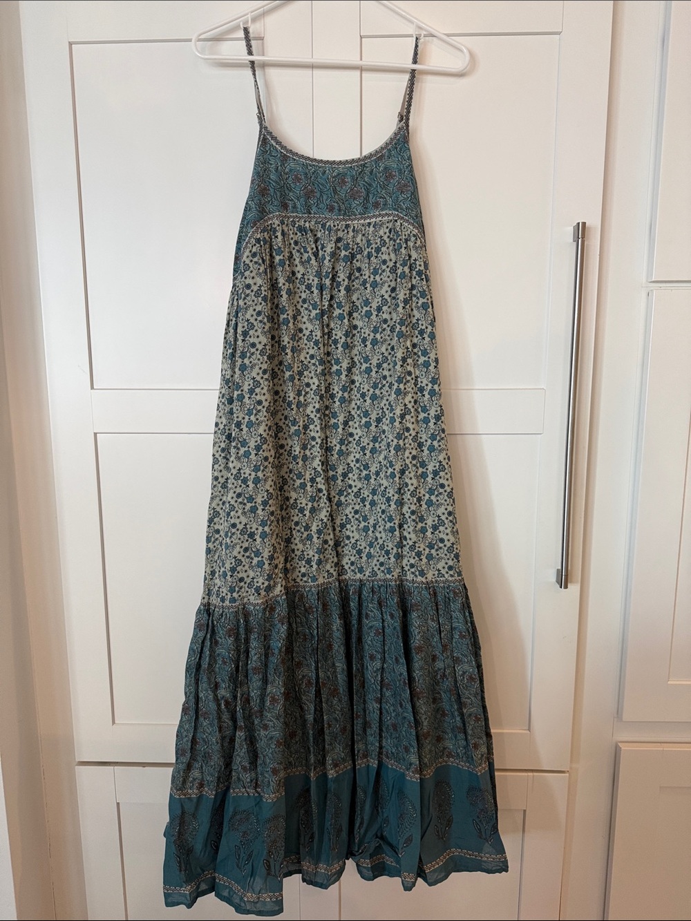 NATURAL LIFE Teal & Cream Boho Maxi Dress with Spaghetti Straps